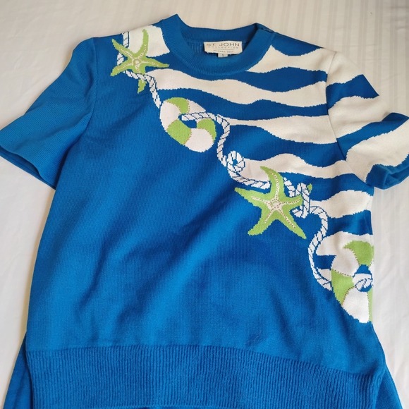 St John Suit 10 Skirt Sweater Set Santana Knit Nautical Vintage Old Money - Picture 2 of 16